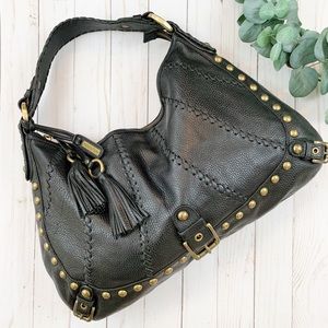 {Isabella Fiore} Black Leather Studded Hobo Bag